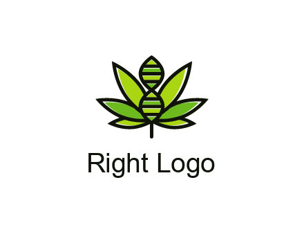 dna at the center of a marijuana leaf logo