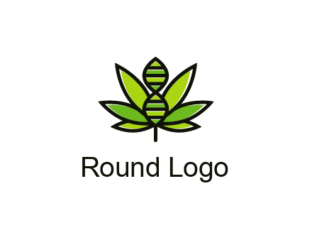 dna at the center of a marijuana leaf logo