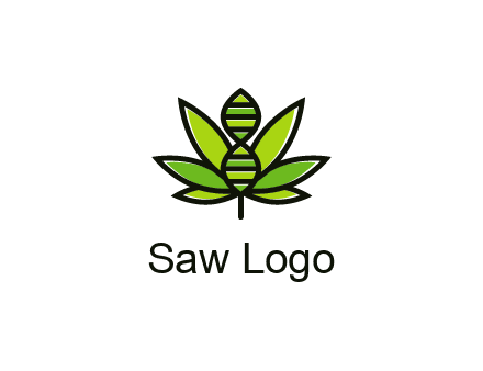 dna at the center of a marijuana leaf logo