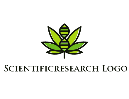 dna at the center of a marijuana leaf logo