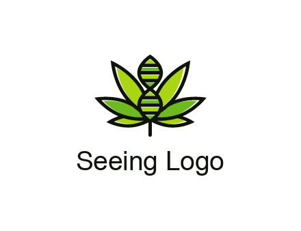 dna at the center of a marijuana leaf logo