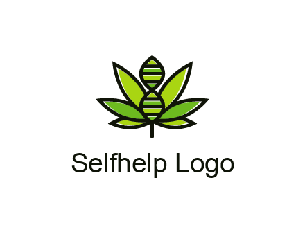 dna at the center of a marijuana leaf logo