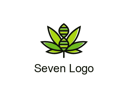 dna at the center of a marijuana leaf logo