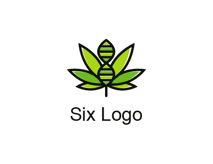 dna at the center of a marijuana leaf logo