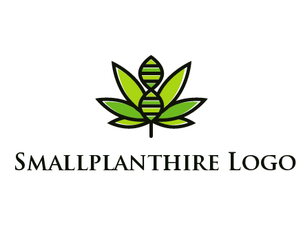 dna at the center of a marijuana leaf logo