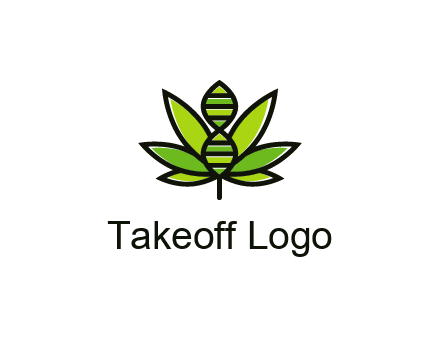 dna at the center of a marijuana leaf logo