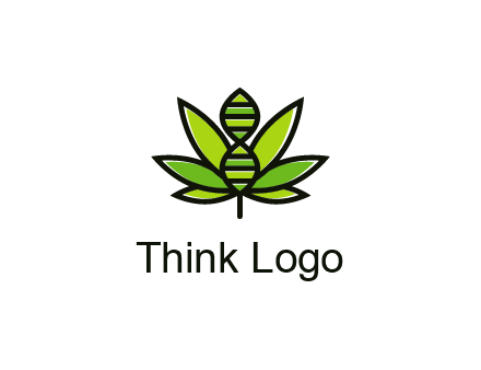 dna at the center of a marijuana leaf logo