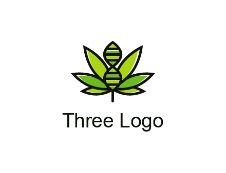 dna at the center of a marijuana leaf logo