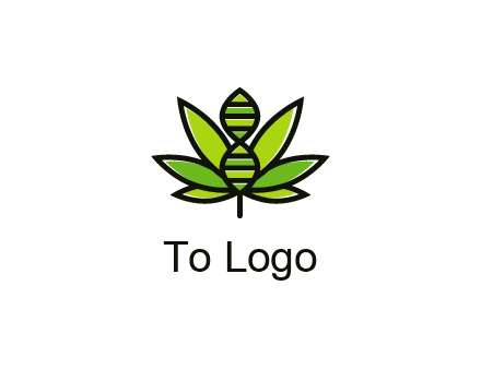 dna at the center of a marijuana leaf logo