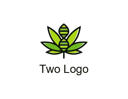 dna at the center of a marijuana leaf logo