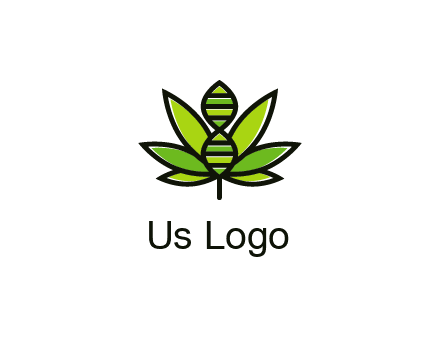 dna at the center of a marijuana leaf logo