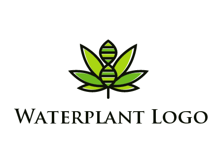 dna at the center of a marijuana leaf logo