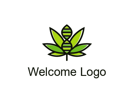 dna at the center of a marijuana leaf logo