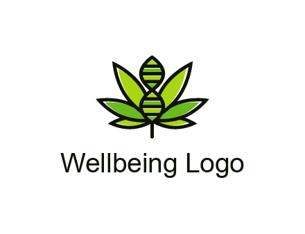 dna at the center of a marijuana leaf logo