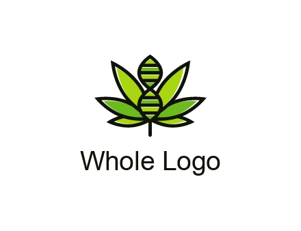 dna at the center of a marijuana leaf logo