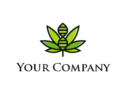 dna at the center of a marijuana leaf logo