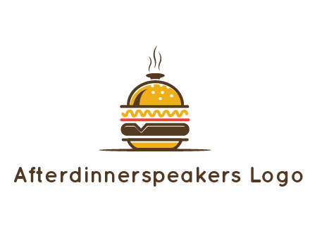burger with a dish lid logo for an eatery