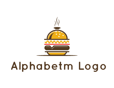 burger with a dish lid logo for an eatery