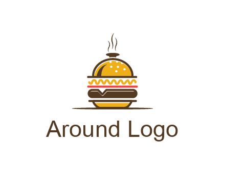 burger with a dish lid logo for an eatery