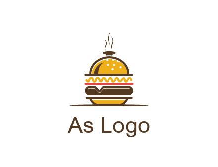 burger with a dish lid logo for an eatery