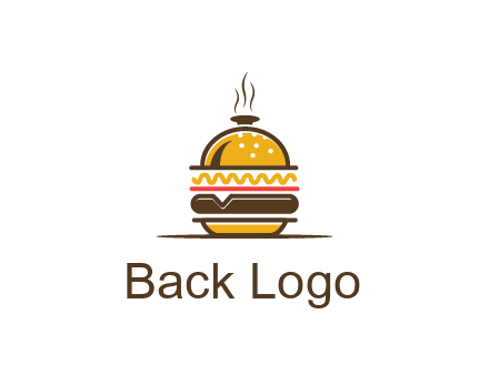 burger with a dish lid logo for an eatery