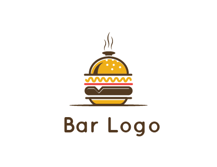 burger with a dish lid logo for an eatery