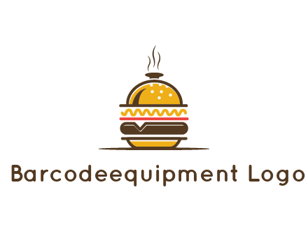 burger with a dish lid logo for an eatery