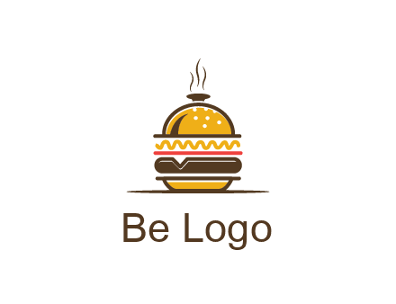 burger with a dish lid logo for an eatery