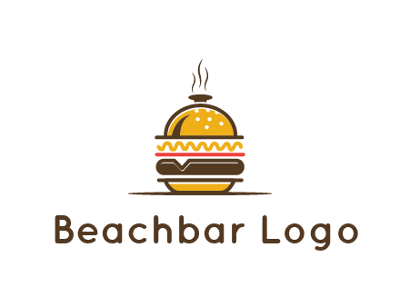 burger with a dish lid logo for an eatery