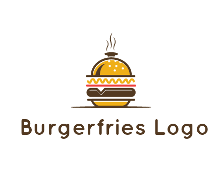burger with a dish lid logo for an eatery