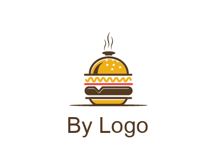burger with a dish lid logo for an eatery