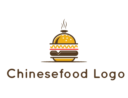 burger with a dish lid logo for an eatery