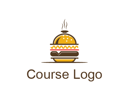 burger with a dish lid logo for an eatery