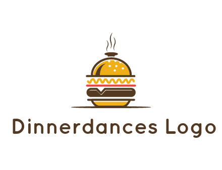 burger with a dish lid logo for an eatery