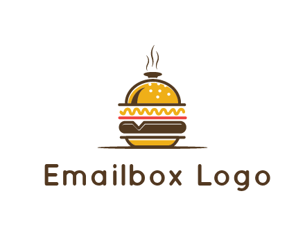 burger with a dish lid logo for an eatery