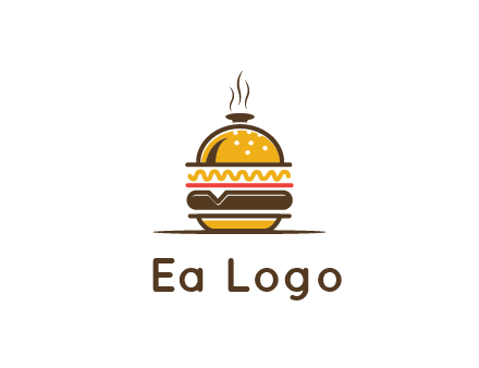 burger with a dish lid logo for an eatery