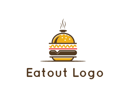 burger with a dish lid logo for an eatery