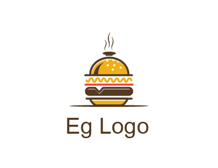 burger with a dish lid logo for an eatery