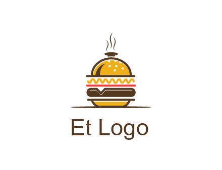 burger with a dish lid logo for an eatery