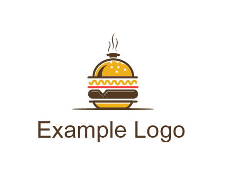 burger with a dish lid logo for an eatery