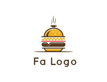 burger with a dish lid logo for an eatery