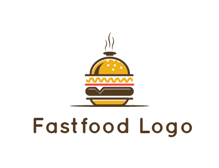 burger with a dish lid logo for an eatery