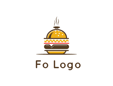 burger with a dish lid logo for an eatery