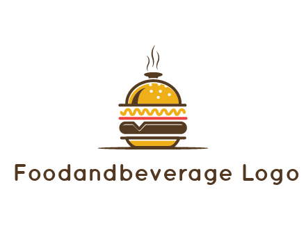 burger with a dish lid logo for an eatery
