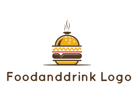 burger with a dish lid logo for an eatery