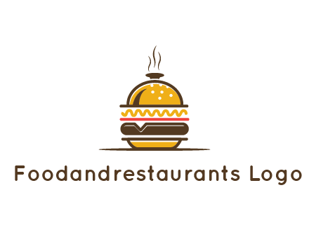 burger with a dish lid logo for an eatery