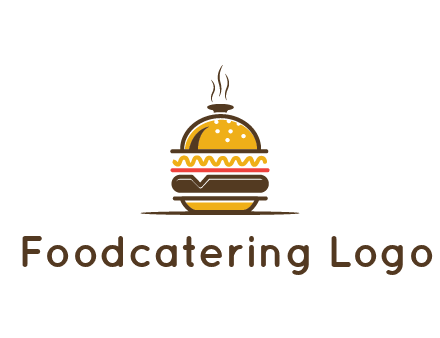 burger with a dish lid logo for an eatery