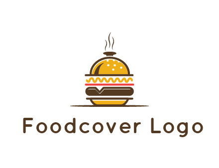 burger with a dish lid logo for an eatery