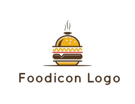 burger with a dish lid logo for an eatery