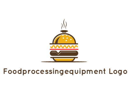 burger with a dish lid logo for an eatery